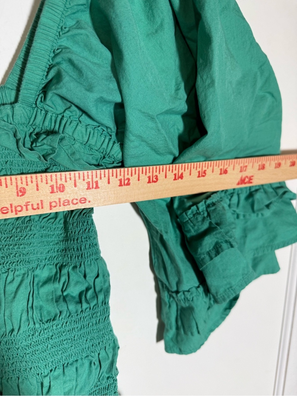 Free People Smocked Top Off The Shoulder Square Neck Bell Sleeves Green Size L - Picture 4 of 7